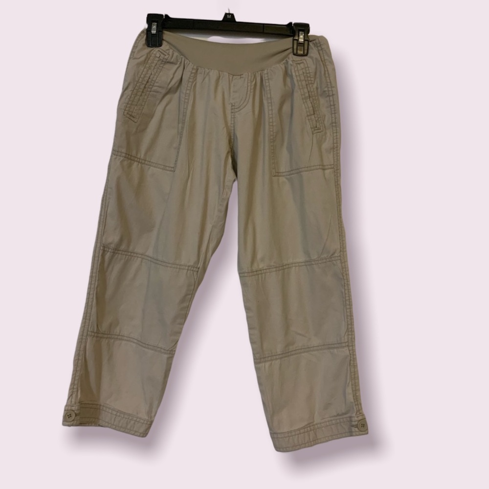 Motherhood Maternity Cotton Capri Pants, Color Khaki,, Size S